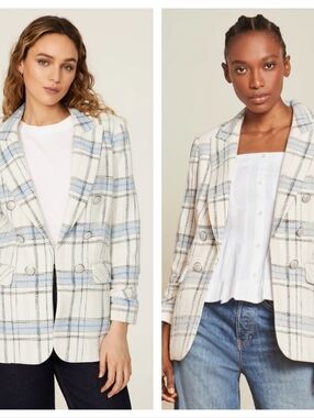 Veronica Beard Beacon Plaid Dickey Jacket Blazer Size 4 Cotton Blend Blue